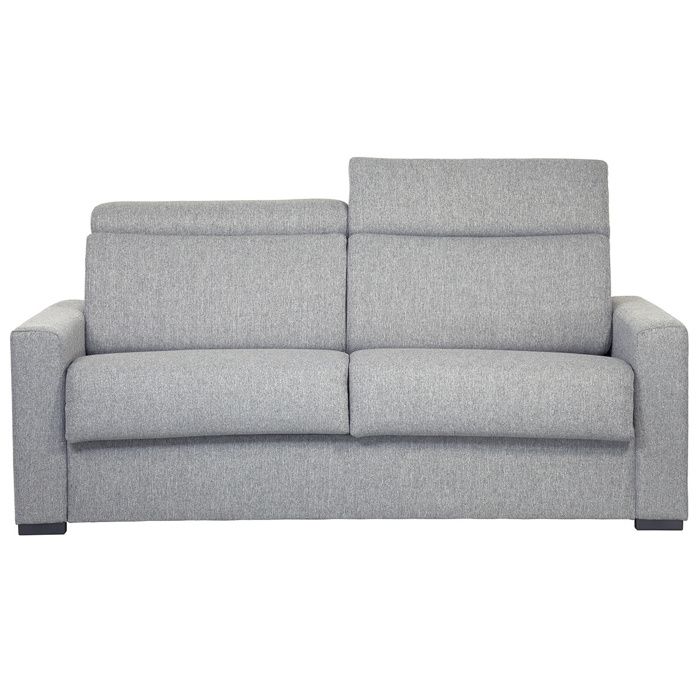 Miliboo - Canapé convertible avec têtières ajustables 3 places en tissu gris clair avec matelas 18 cm NORO