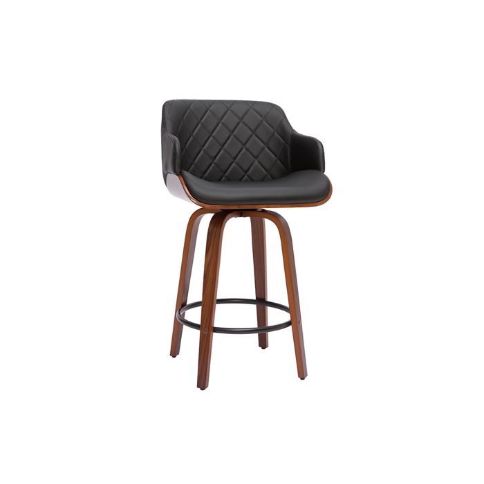 Miliboo - Tabouret de bar design pivotant 360° noir et bois foncé H65 cm LUCIEN