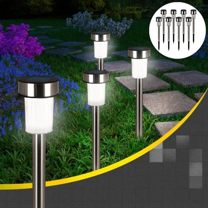 Lampes solaires de Jardin - DEUBA - Lot de 8 lumières LED - Acier inoxydable - Blanc chaud ou multicolore
