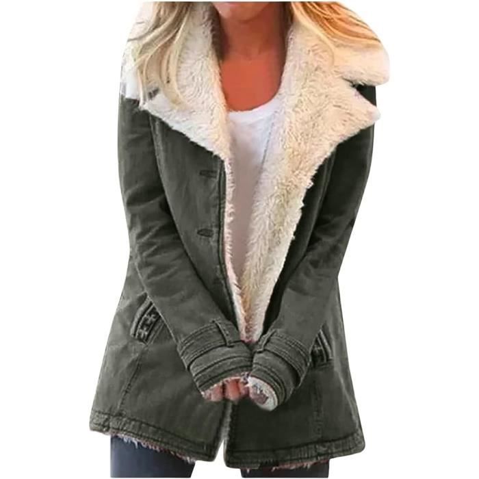 Veste Polaire Femme Chaud Doublure Polaire Zipp?�e ?� Capuche Manches Longues - Terre Verte Terre 
