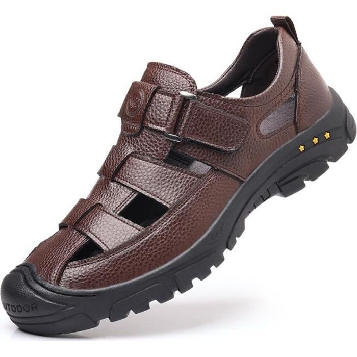 Sandales de randonnée Homme en cuir Respirant - BININBOX - Scratch - Marron