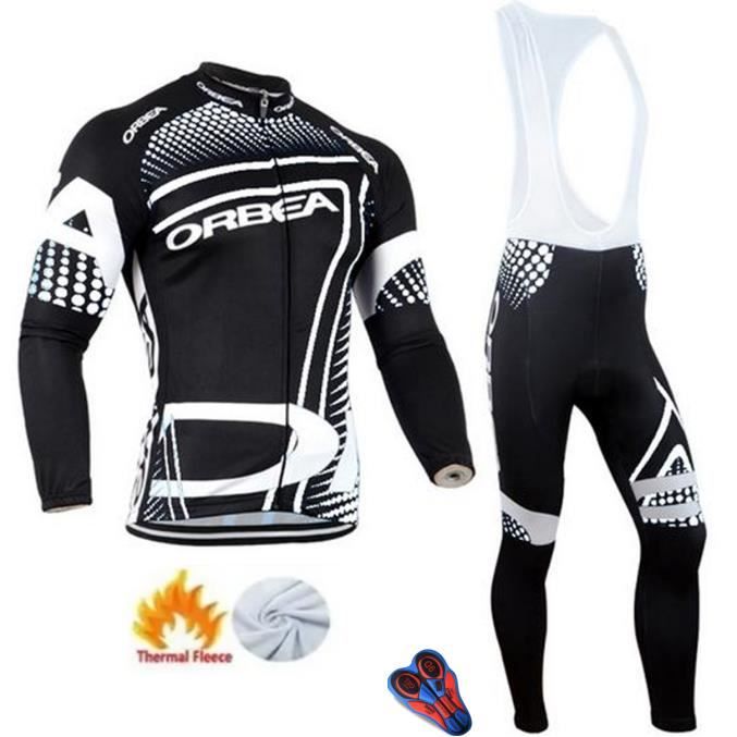 Maillot Homme 3 Poches Maillot Cyclisme Hiver Homme - Manches Longues Polaire Thermique + Pantalon équipement Cyclisme Hivernal