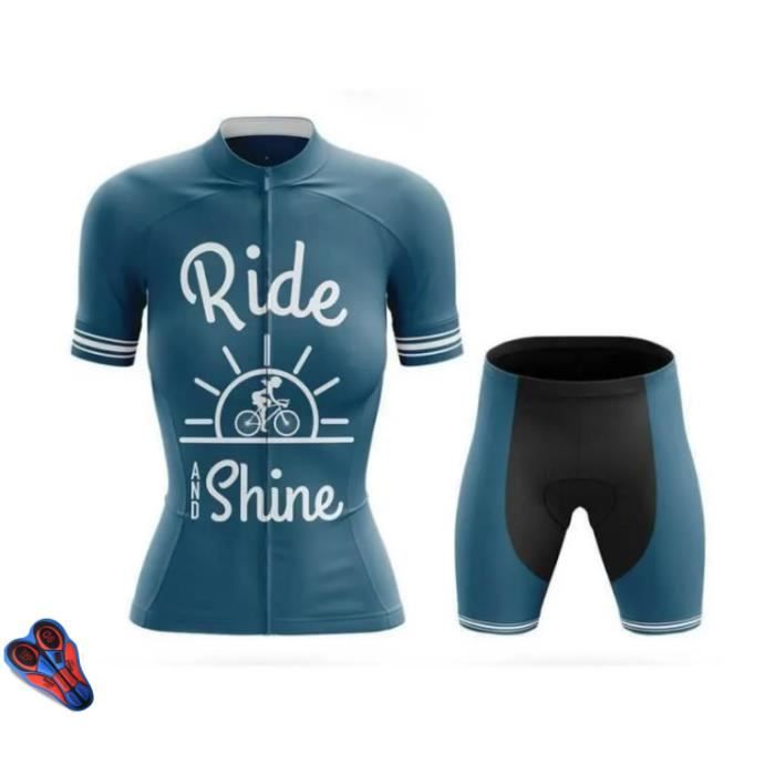 Ensemble Maillot Cyclisme Femme été – Maillot Et Cuissard Respirants, Poches Arrière, Bandes Réfléchissantes