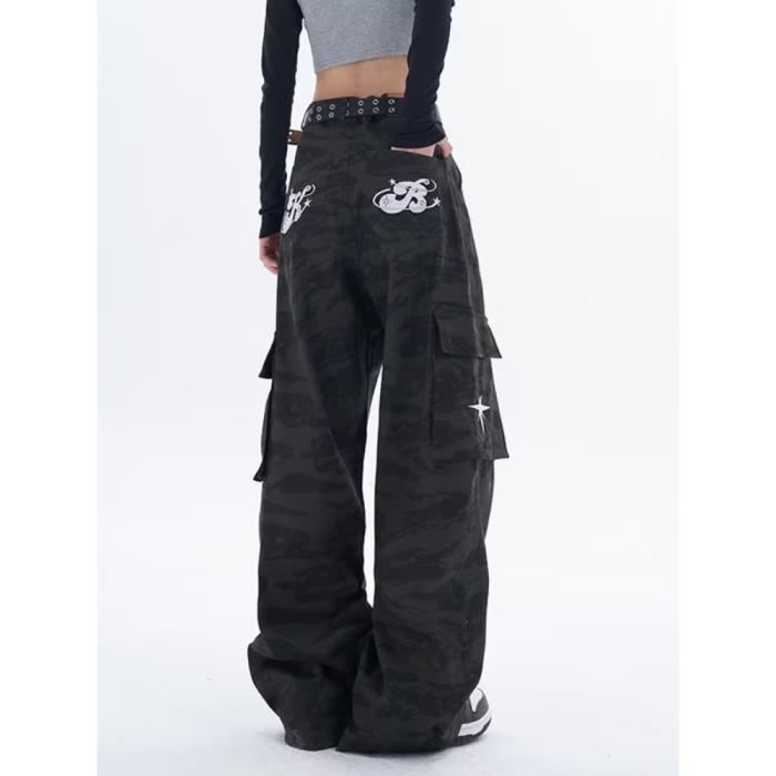 Pantalon Cargo femmes - Streetwear brodé Y2K Baggy surdimensionné ...
