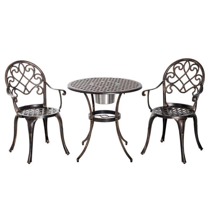 Ensemble bistrot style colonial 2 chaises + table ronde fonte d