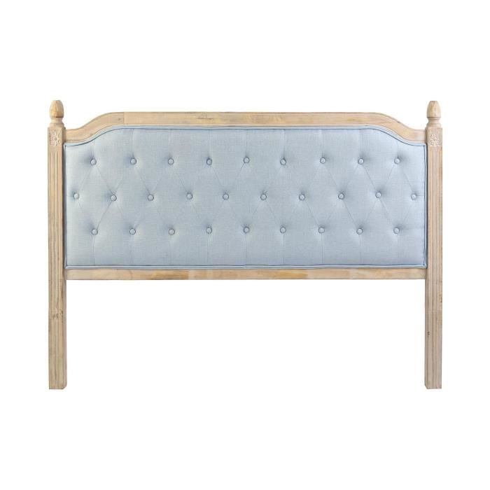 tête de lit capitonnée en bois d'hévéa et lin coloris bleu - naturel - longueur 160 x profondeur 6 x hauteur 120 cm