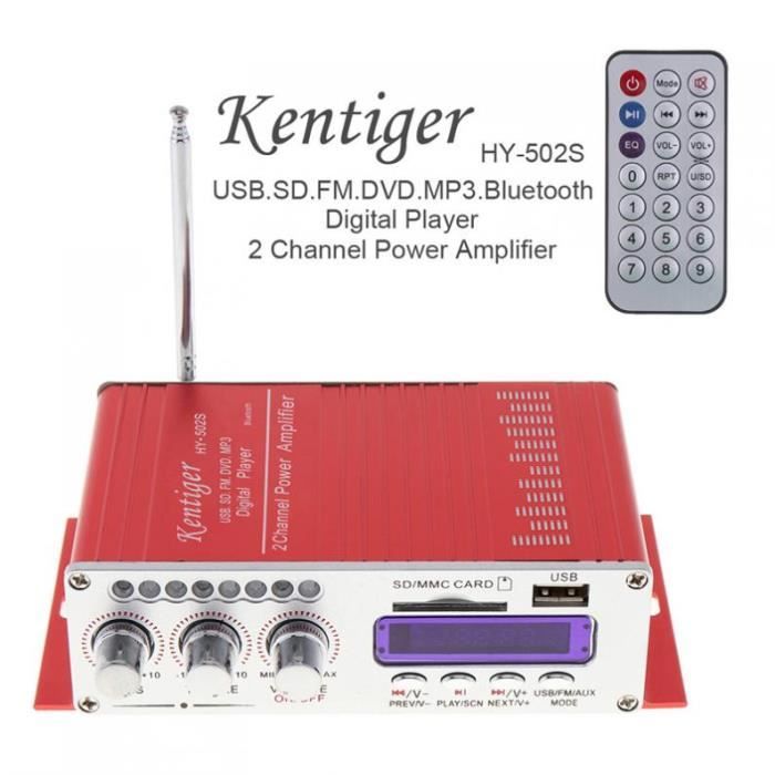 Amplificateur Audio 4 Canaux Bluetooth 5.0 HiFi 1200W Crête - Karaoké USB/SD/FM Télécommande - Maison & Voiture