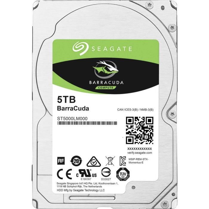Disque dur interne Seagate BarraCuda® 5 To SATA III ST5000LM000 2.5 pouces - vue 2