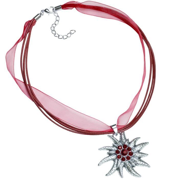 Collier Traditionnel Edelweiss Avec Cordon De Serrage - Strass Brillants Pour Dirndl Et Tenue Bavaroise