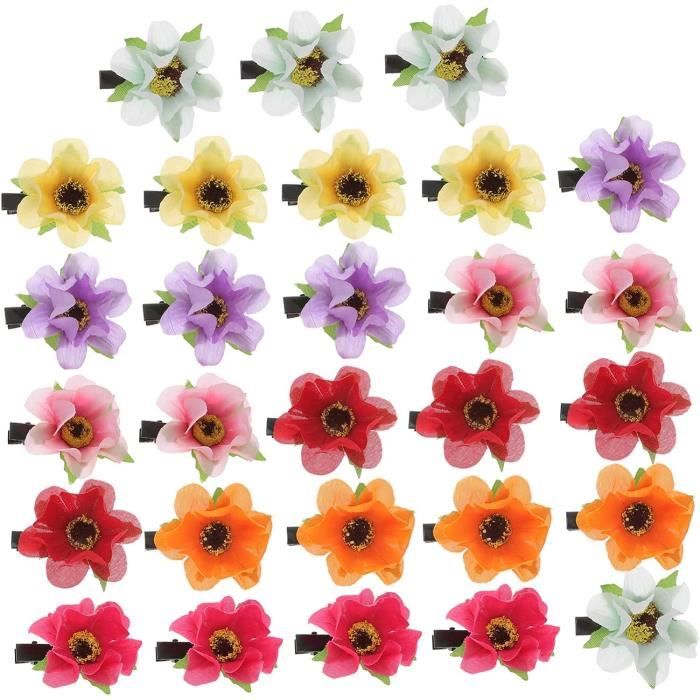 20 Barrettes Cheveux Fleurs Artificielles - Style Bohème Pour Plage, Fête, Mariage