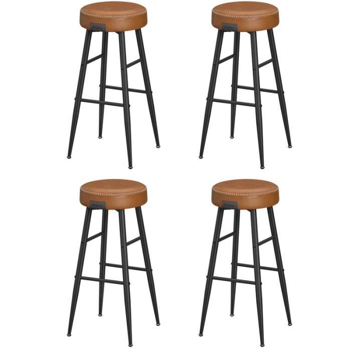 Tabouret de Bar Lot de 4 Hauteur Assise 76 2 cm Siège Haut en PU avec Coutures Montage Facile Marron Caramel Tabouret de Bar Lot de 4 Hauteur Assise 76 2 cm Siège Haut en PU avec Coutures Montage Facile Marron Caramel