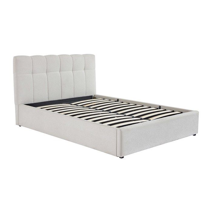 Lit coffre 140 x 190 cm - Tissu bouclette - Blanc - MAZIRI