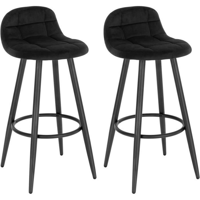 woltu lot de 2 tabourets de bar modernes, chaise de cuisine haute en velours et métal, hauteur d'assise 70cm, noir bh364sz-2