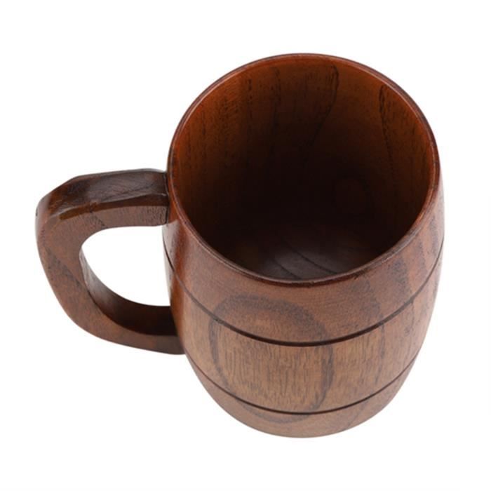 2 Tasses En Bois Avec Poignée - 13,5 Oz (400 Ml) - Pour Bière, Café, Camping - Naturel & Robuste - 11