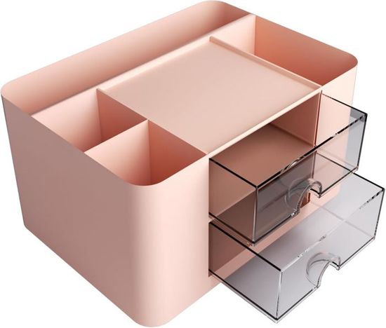 2 Organisateurs De Bureau Avec 5 Compartiments + Tiroir - Range Stylos, Papeterie - Rose & Bleu - 14