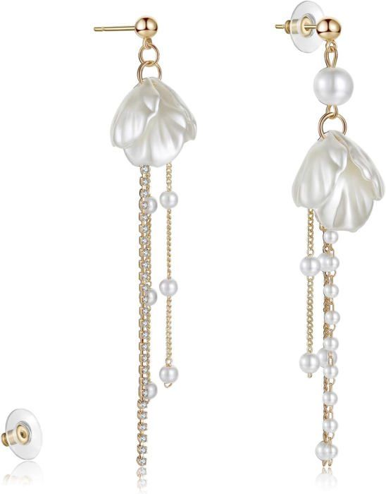 Boucles D'oreilles Pendantes Fleurs En Résine Rouge - Bijou Vintage Non Signé