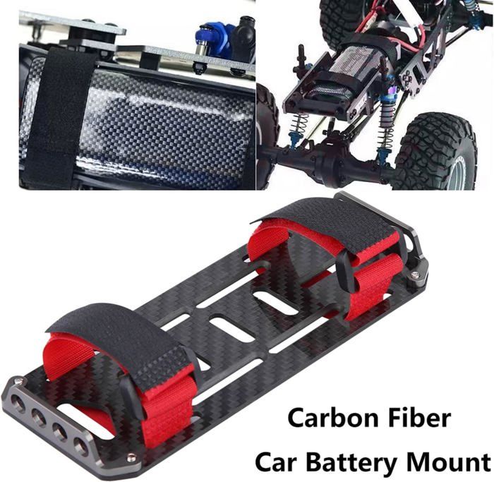 Plaque de montage de batterie de voiture RC, fibre de carbone et alliage d' aluminium, plaque d'adaptateur de batterie pour voiture RC SCX10 à l'échelle 1/10 (bleu