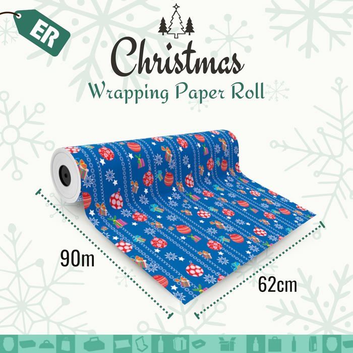 Rouleau Papier Cadeau Noël Kraft Bleu Motif Élan - 15m X 43cm Pour Emballage Festif