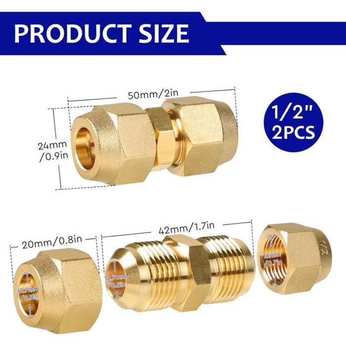 Lot De 2 Raccords Double Laiton Pour Tuyau Cuivre 3/8" - Connexion Sans Soudure Pour Climatisation, Chauffage, Réfrigération