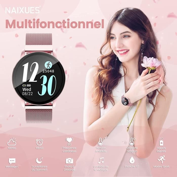 NAIXUES Montre Connectee Femmes IP67 Montre de Sport Moniteur de Frequence Cardiaque Tension Arterielle SpO2 Podometre Rejet28 Cdiscount Telephonie