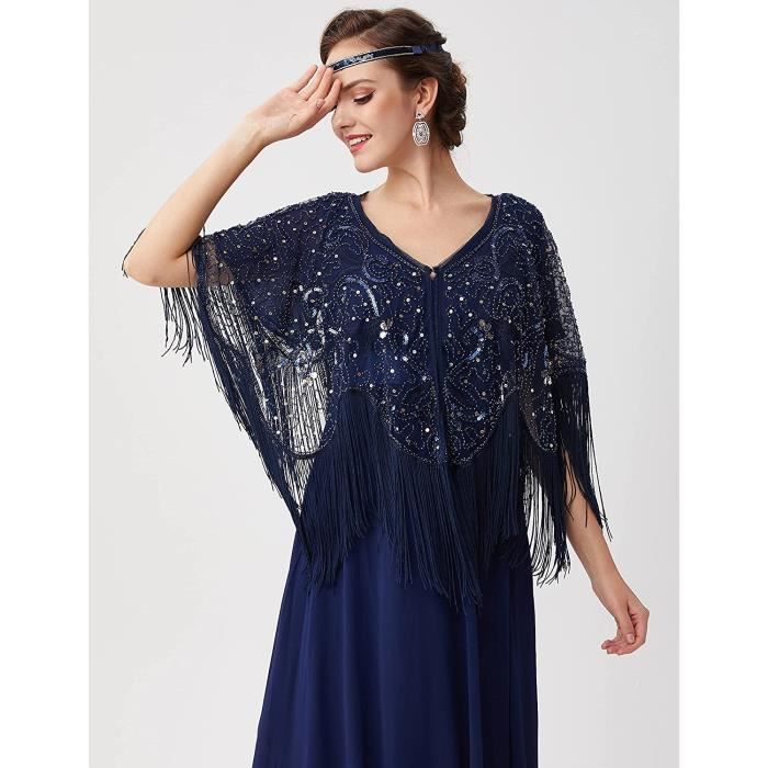 1920s Chale Flapper Accessoires Charleston Cape de Mariage Femme Annee 20 Vintage Partie a Theme Soiree Bleu Fonce Cdiscount Pret a Porter