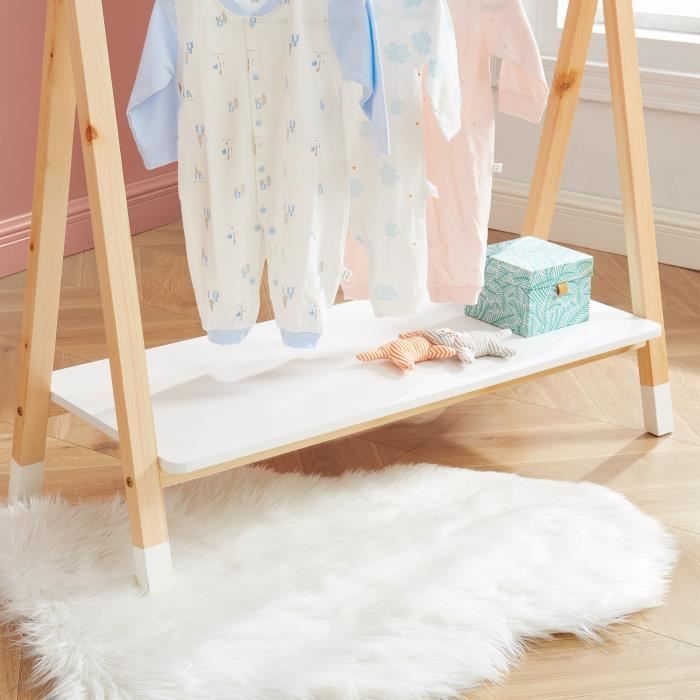 Portant enfant TIPI BAITA Blanc et pin massif L100 x P40 x H100 cm Cdiscount Maison