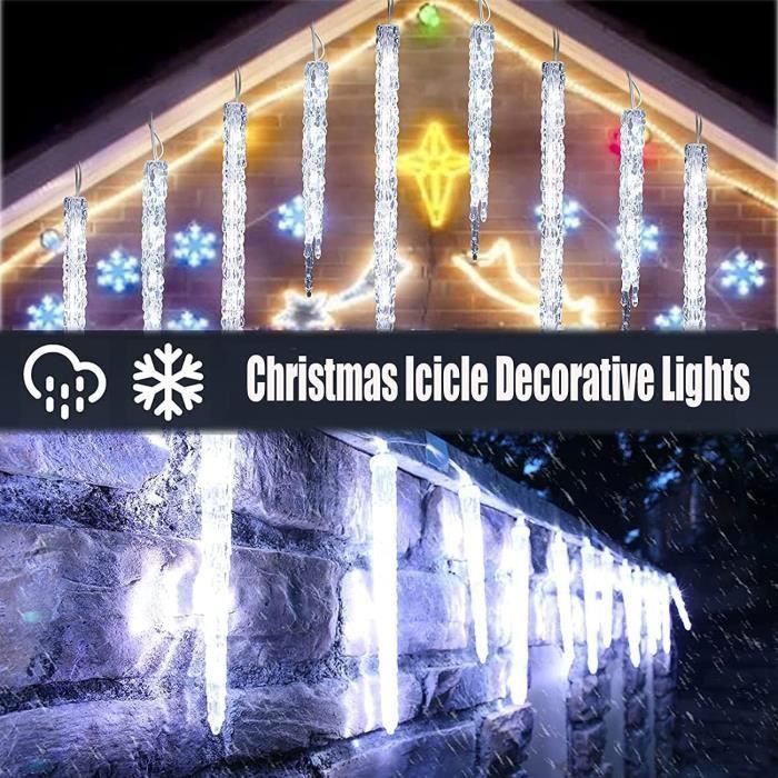 Guirlande Lumineuse Solaire Stalactite 10 Mètres - 80 LEDs Blanc Froid, Télécommande, 8 Modes, étanche IP44 Pour Noël Extérieur
