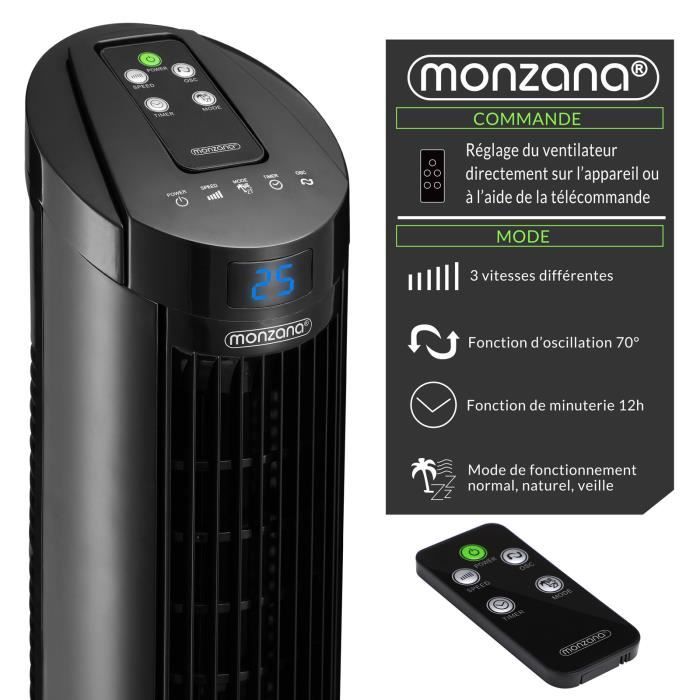 MaxxHome Ventilateur Colonne - Silencieux - Oscillant - 60W - Blanc -  Télécommande - 3 Modes - 3 Vitesses - MANOMANO FR