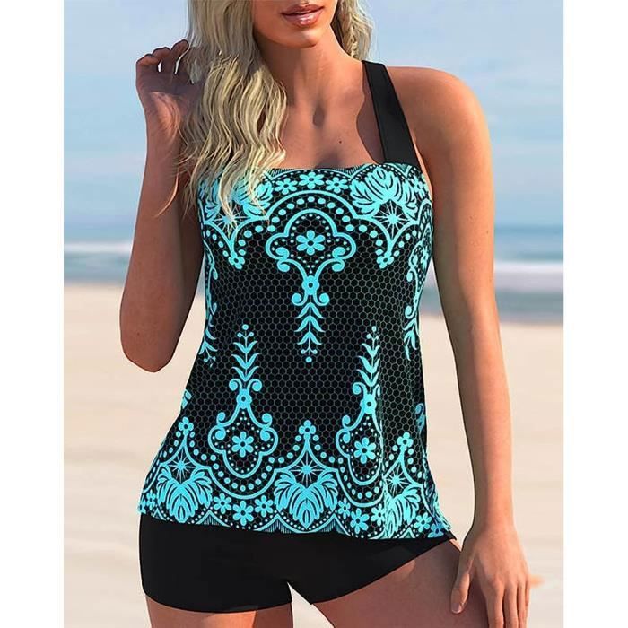 Tankini Femme Bleu MAILLOT DE BAIN Taille Haute Push Up Bikini Set Grande Taille Bleu Cdiscount Pret a Porter