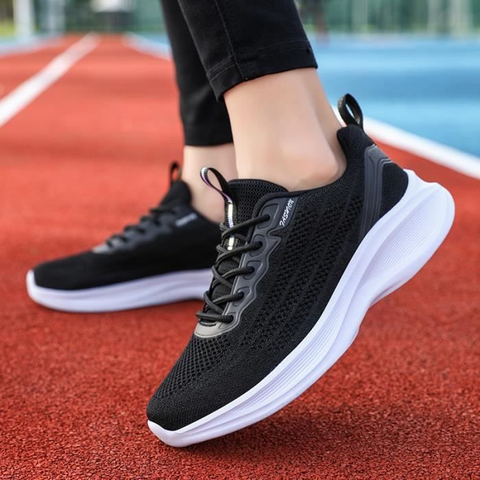 Baskets Femme Jogging Leger Respirant AIEVIS Noir Plat Synthetique