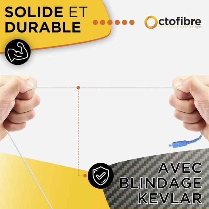 Câble Fibre Optique SC/APC 9m - Compatible Orange/SFR/Bouygues - Blindage Kevlar - Garantie 10 Ans