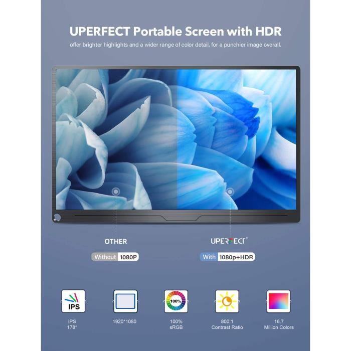 Écran Tactile Portable Moniteur 15 Pouces Gaming FHD 1080P USB-C UPerfect -  Cdiscount Informatique