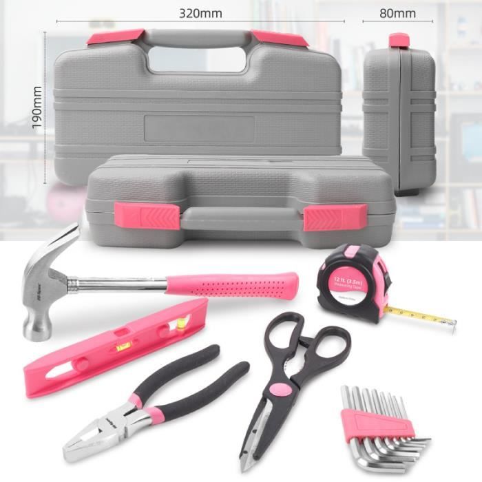Kit Outils Rose 23 Pièces Pour Femmes - Ensemble Complet Bricolage Et Réparation Maison