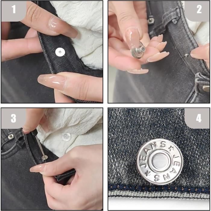 Bouton Jeans 17mm argenté, facile à poser, bouton jeans pression ét