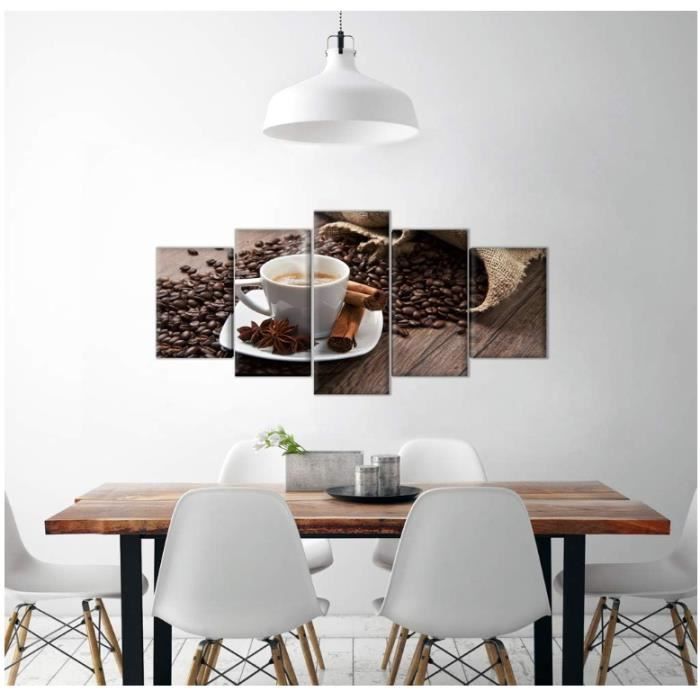 HPNIUB Tableau Sur Toile Motif Café - Set De 4 Pièces 20x25 Cm Encadrés Bois, Décoration Murale Cuisine