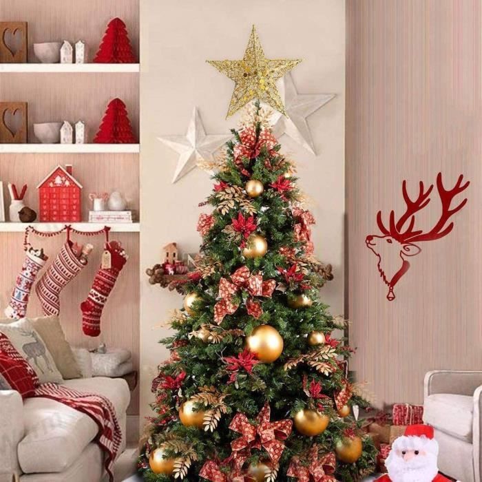 Étoile De Sapin De Noël 20 Cm – Décoration De Noël Artisanale, Couleur Aléatoire (Bleu, Or, Argent...), Légère Et Brillante