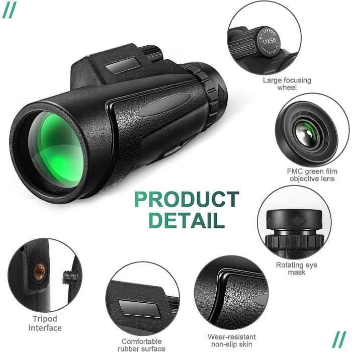 Omabeta Télescope monoculaire 12 x 50 Télescope monoculaire haute