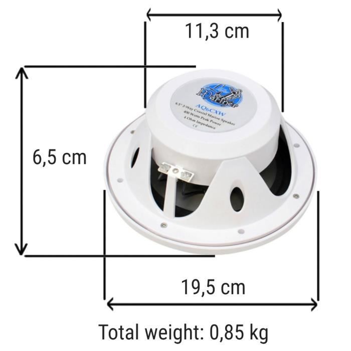 Kit 2 Enceintes étanches Lanzar AQ6CXW 6,5" – 200W RMS, 400W Max – Blanc, Pour Bateau, Camping-car, Piscine, Extérieur - 10