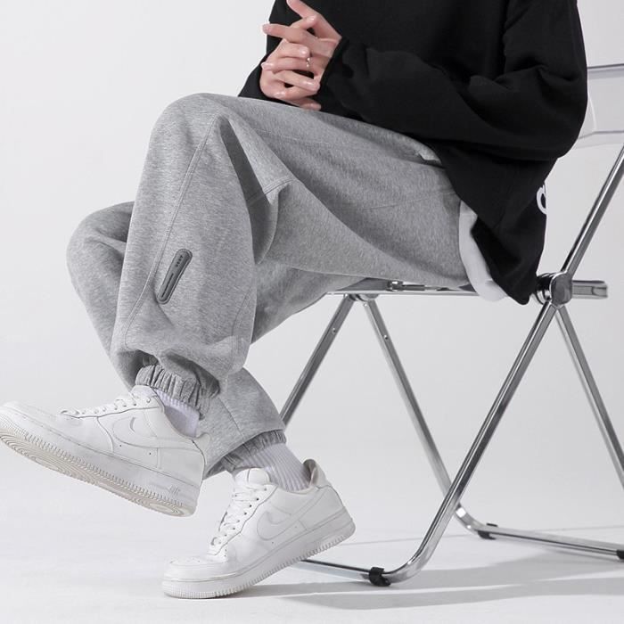 Pantalon Jogging Homme Stretch Gris Coupe Droit Taille Elastique Style de Sport
