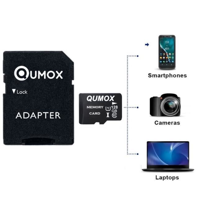 Carte Mémoire SDXC 128 Go QUMOX - Vitesse 80 Mo/s Lecture, 40 Mo/s Écriture, UHS-I Classe 10, Pour Appareil Photo, 4K, Dashcam - 7