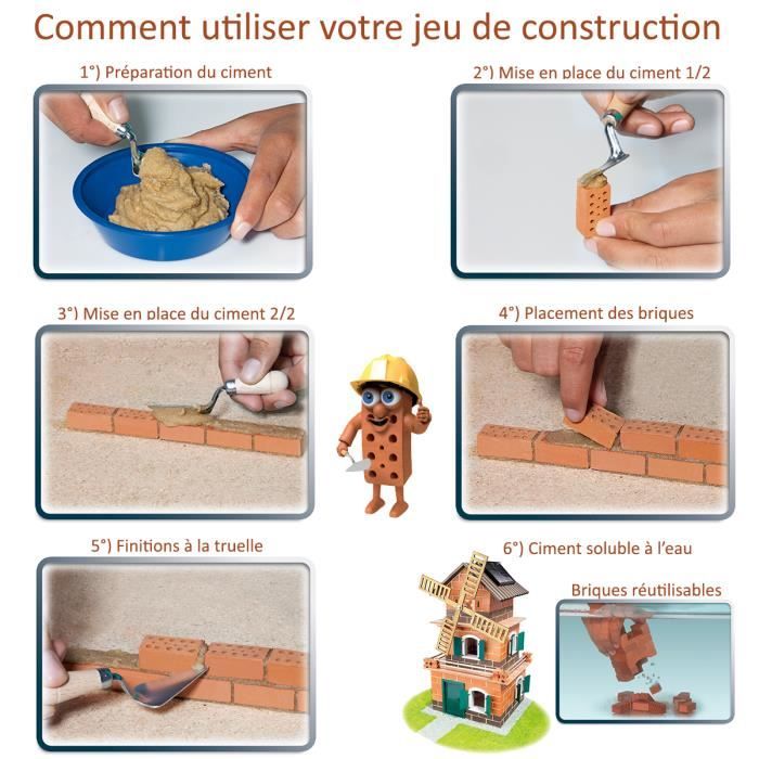 Teifoc Construction – 32 Briques Rouges – Jeu De Maçonnerie Avec Ciment Soluble à L’eau – Dès 6 Ans – Motricité Et Logique