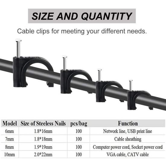 Jeu de 400 serre-câbles noirs (pour câble de 8 mm) - Wood, Tools & Deco