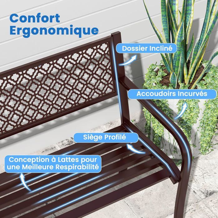 COSTWAY Banc Extérieur Jardin 128 Cm - Banquette 2-3 Places Métal Charge 300 Kg Noir