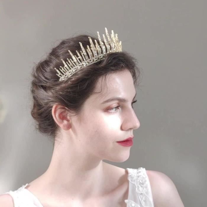 Diadème De Mariage Princesse En Strass Doré - Couronne Femme Pour Mariage, Anniversaire Et Bal