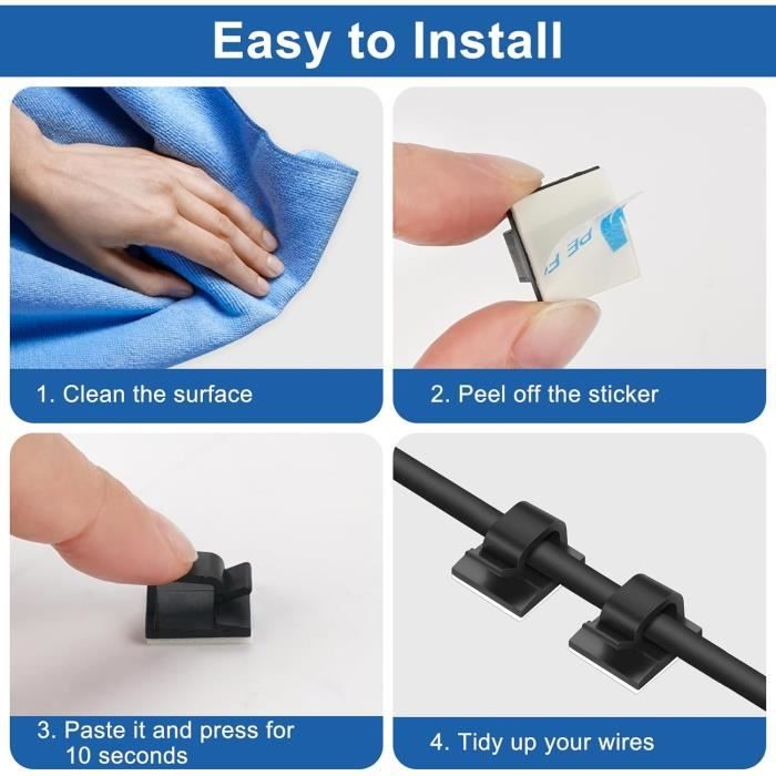 100 Pièces Clips Cable Adhesif, Mini Clips De Câble Auto-Adhésifs ...