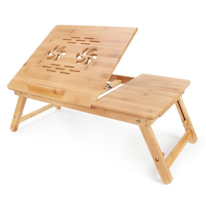 Table Pour Ordinateur Portable En Bambou Relaxdays - Pliable, Avec Tiroir - Plateau Réglable - HLP 24x60x35 Cm - Marron