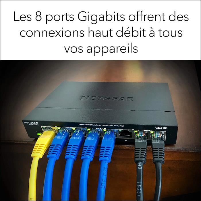 Switch Ethernet 8 Ports RJ45 Métal Gigabit (10-100-1000), switch RJ45 pour  une Connectivité Simple et Abordable pour les Petit[59] - Cdiscount  Informatique