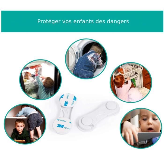Verrous De Sécurité Enfants – Lot De 6, Blanc | Adhésif 3M Fort, Sans Perçage – Pour Portes, Armoires, Tiroirs, Four, Toilettes