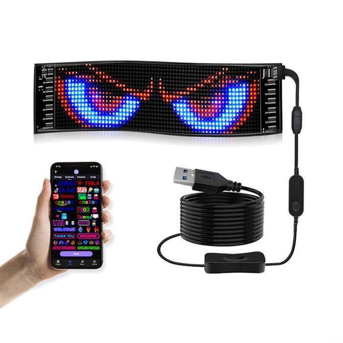 Panneau LED Voiture 12x59.5cm Euakee - Écran Souple Yeux Animés Programmable USB - Devil Eyes
