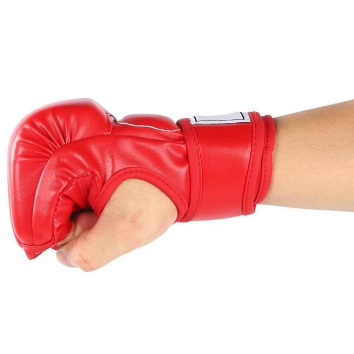 1 paire Gants de boxe demi-doigt homme mâle accessoire pour Kickboxing  Sanda Muay Thai (rouge)-SPR